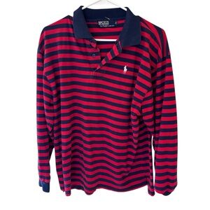 Polo Ralph Lauren Striped Long Sleeve Rugby Shirt – Red & Navy Blue– Size Large